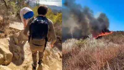 Photos of hikers running from Palisades fire