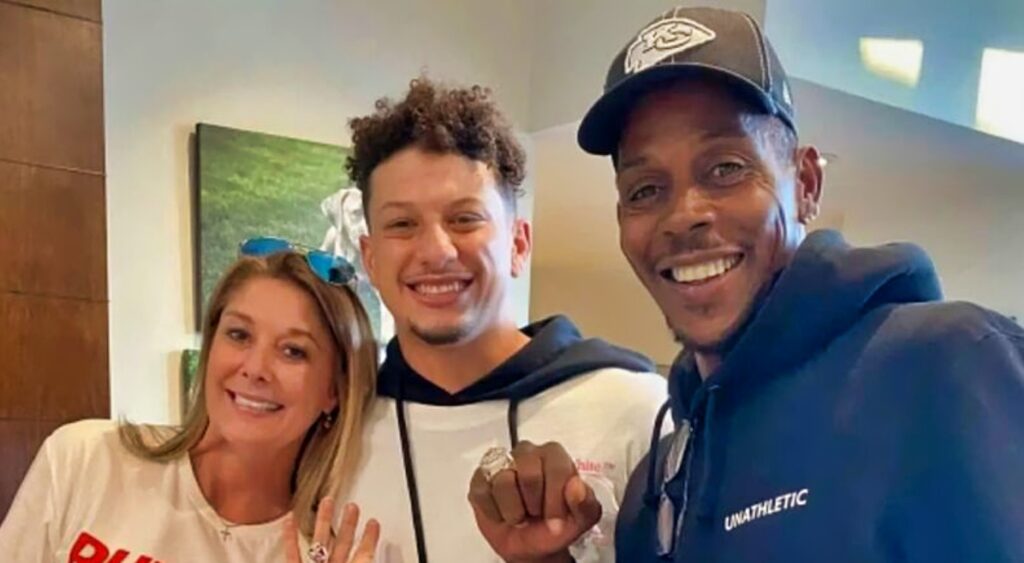 Pat Mahomes Sr. with Patrick Mahomes and Randi