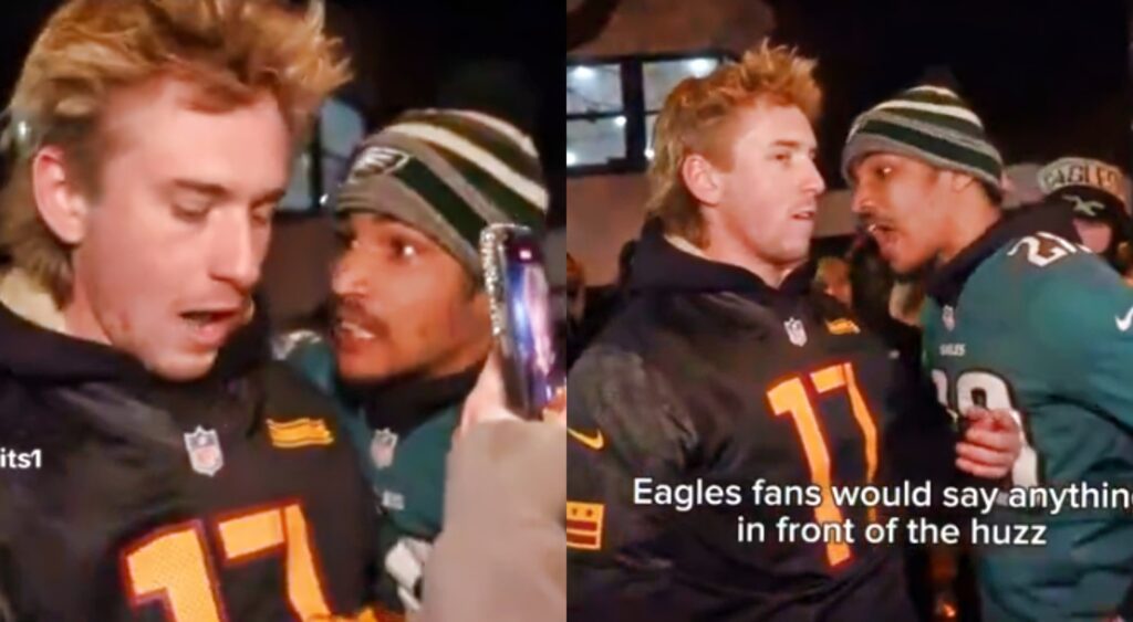 Philadelphia Eagles and Commanders fans on streets