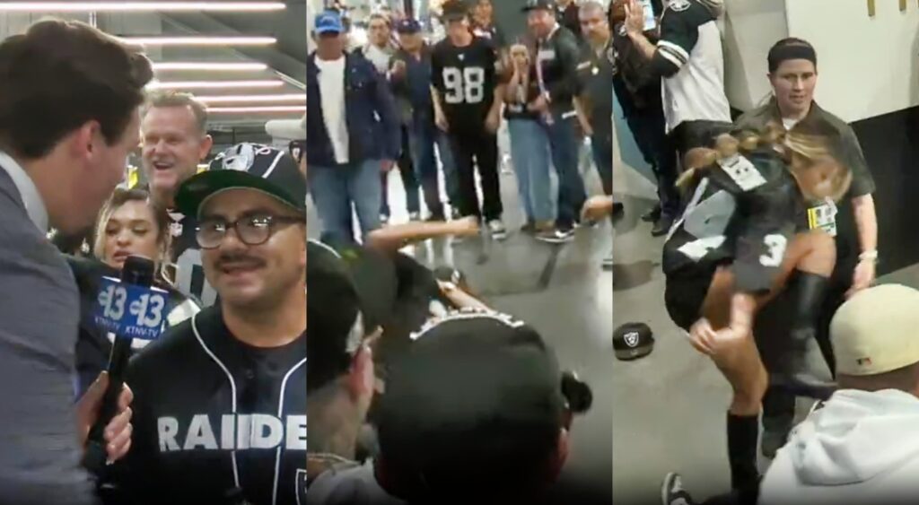 Raiders and Chargers fans fighting in concourse area