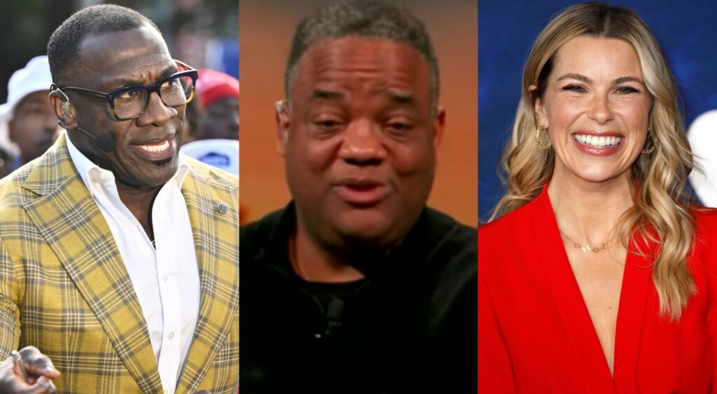 Photos of Shannon Sharpe, Jason Whitlock, and Jenny Taft