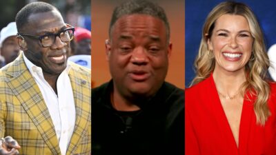 Photos of Shannon Sharpe, Jason Whitlock, and Jenny Taft