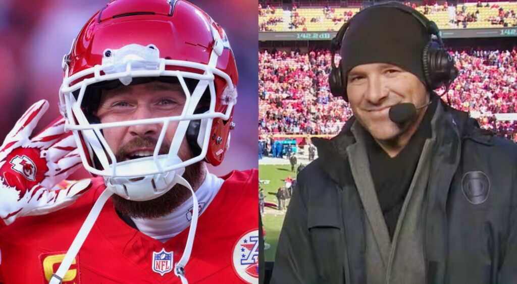 Tony Romo on bradcast and Travis Kelce in uniform