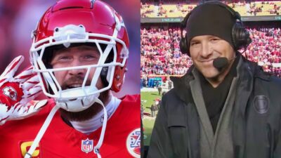 Tony Romo on bradcast and Travis Kelce in uniform