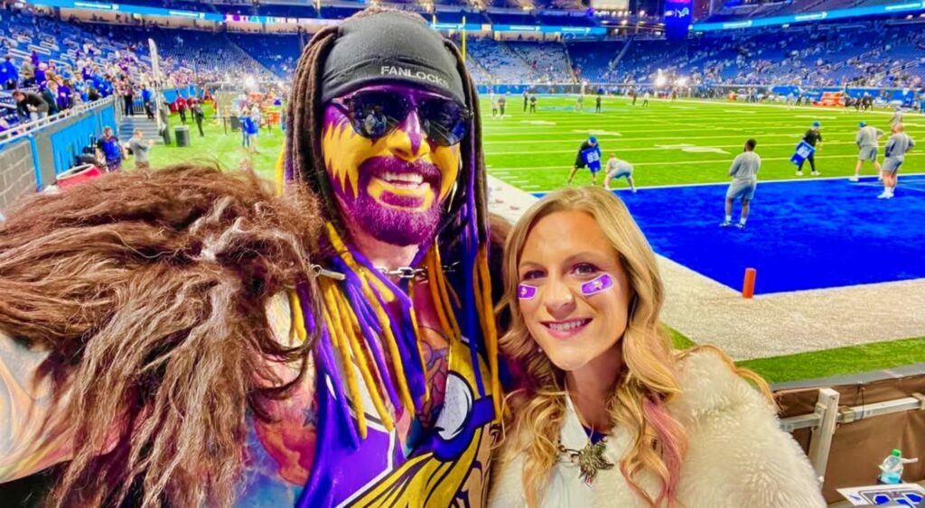 Minnesota Vikings superfan with his wife.