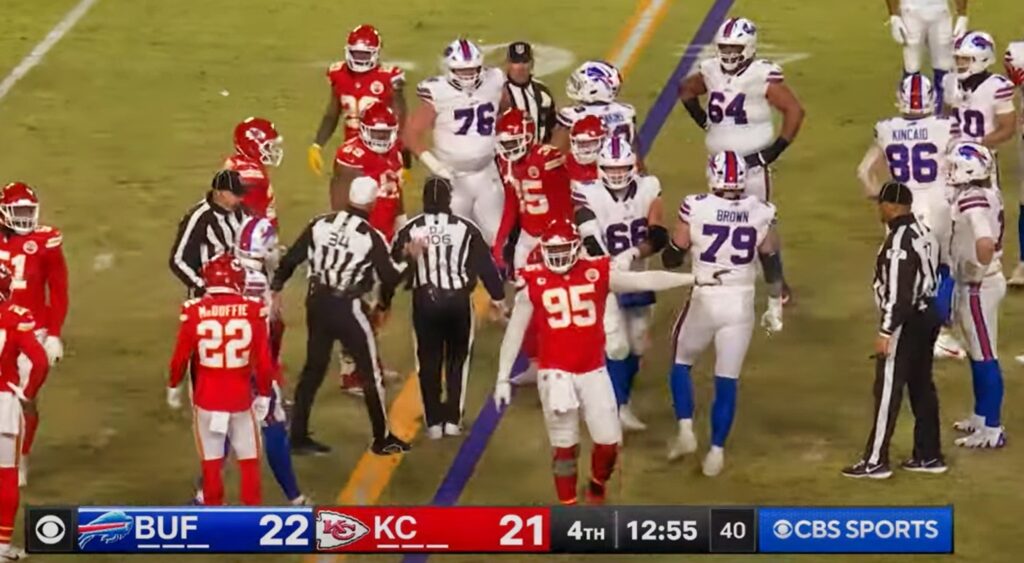 NFL refs discussing play in AFC Championship Game after Josh Allen sneak.