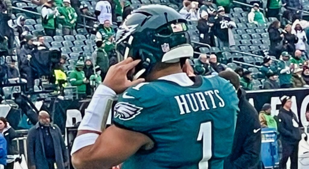 Jalen Hurts during warmups