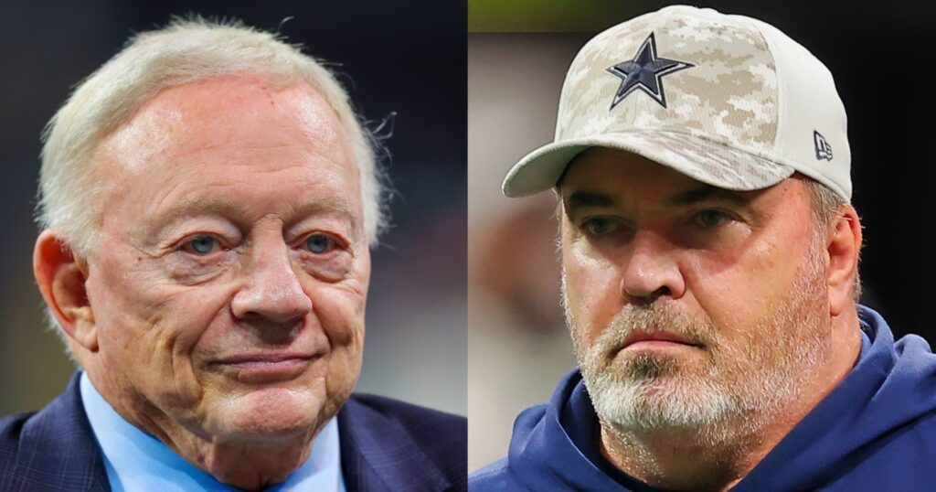 Jerry Jones (left) and Mike McCarthy (right) looking on.