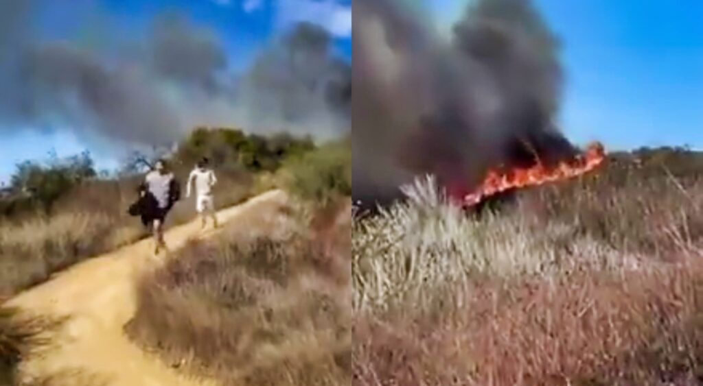 Hikers running from the Palisades fire.