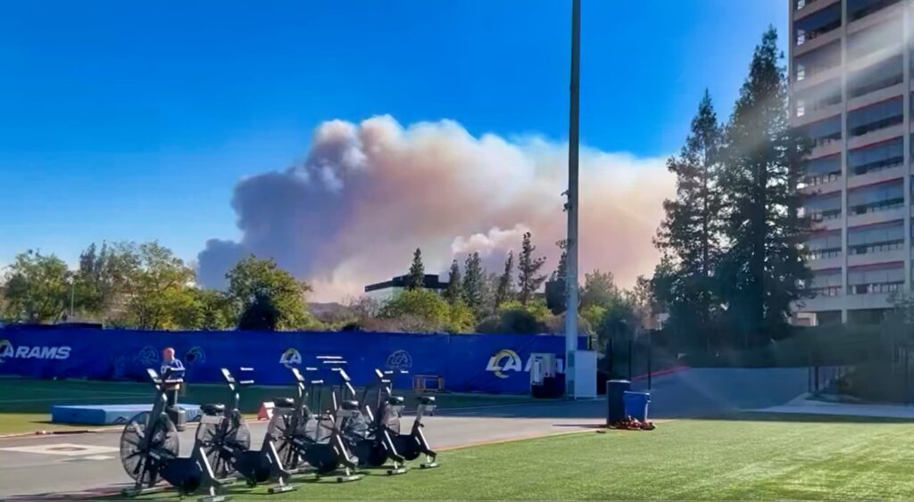 Wildfire near Los Angeles Rams practice facility.