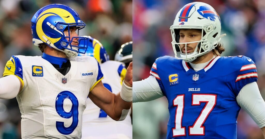 Matthew Stafford and Josh Allen looking on during games.