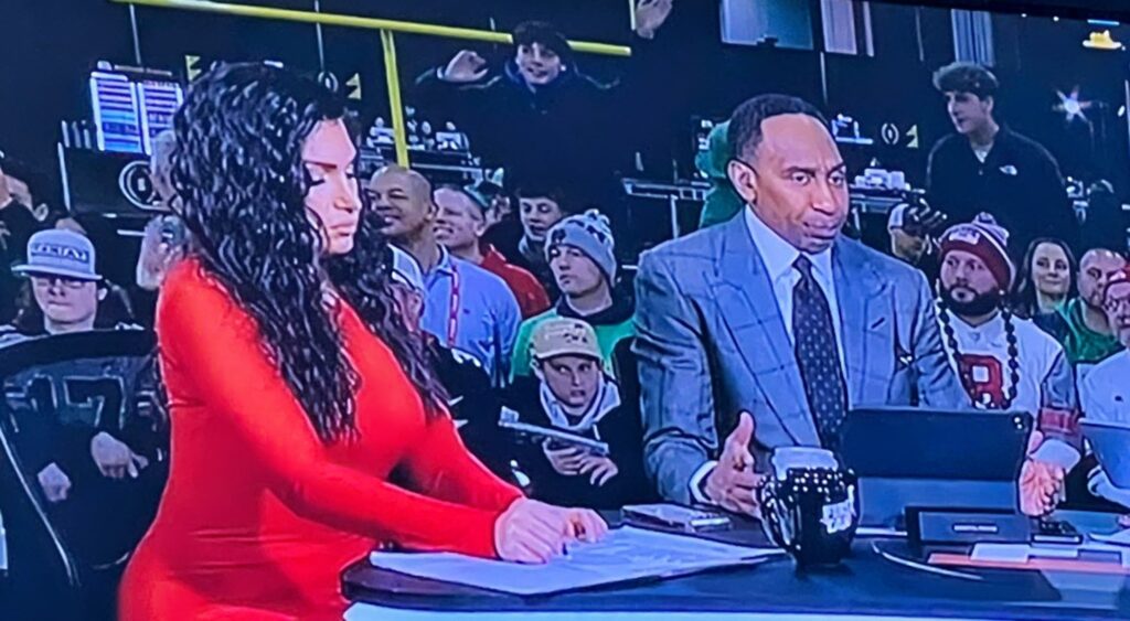 Molly Qerim and Stephen A Smith on First Take set