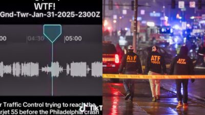 Photo of Air Traffic Control wavelengths and photo of ATF personnel in Philadelphia