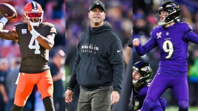 Photos of Deshaun Watson, John Harbaugh, and Justin Tucker