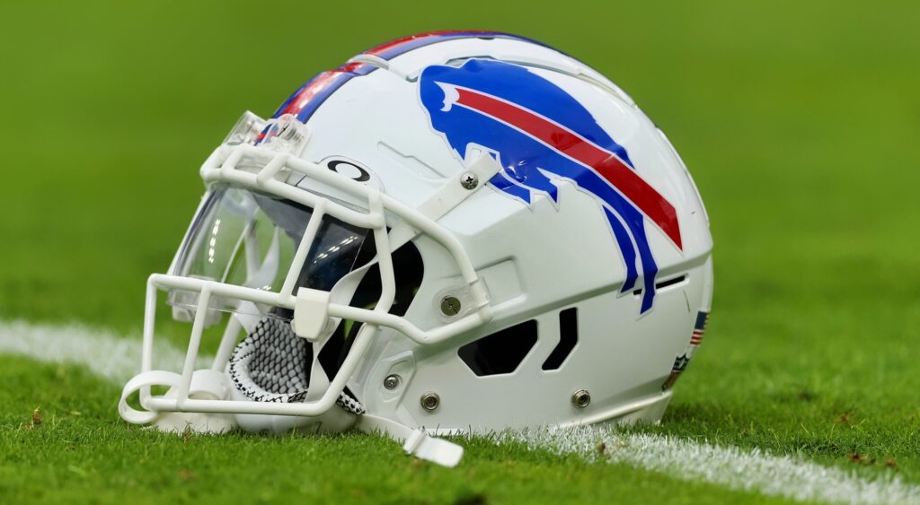 Buffalo Bills helmet shown on field.