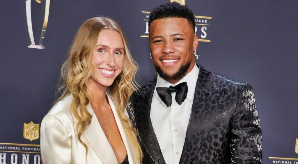 Saquon Barkley and Anna Congdon posing