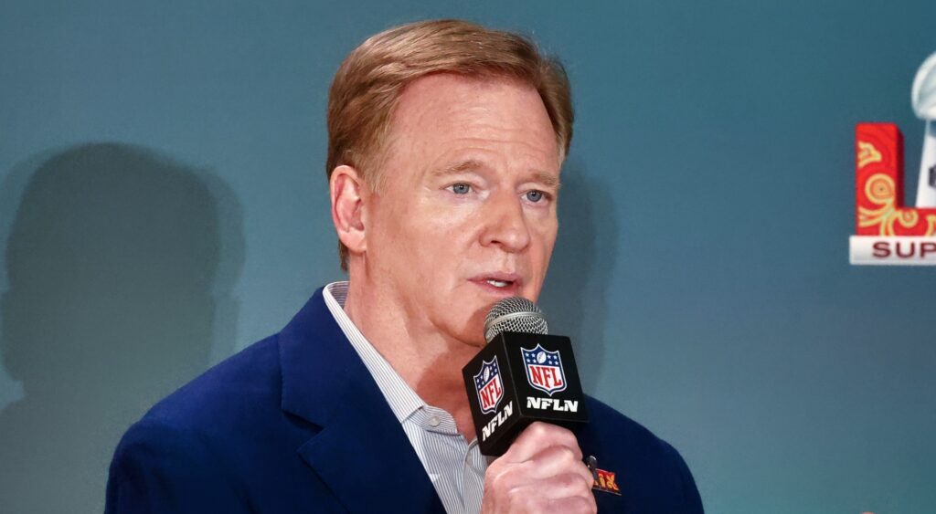 Roger Goodell speaking to reporters.