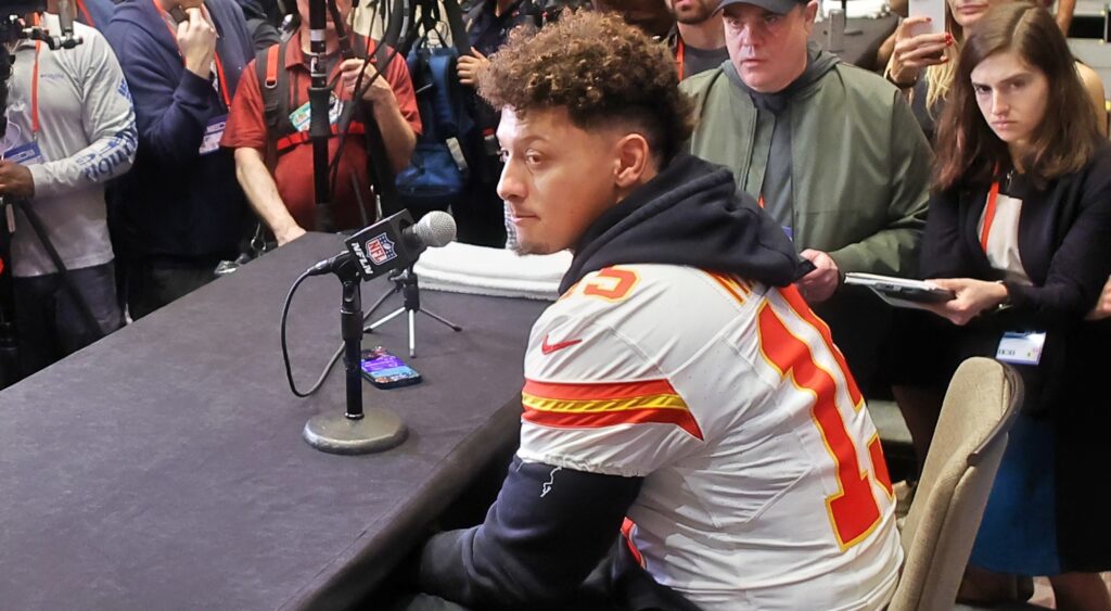 Patrick Mahomes speaking to reporters