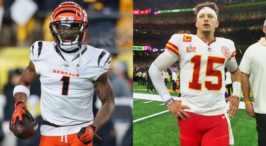 Ja'Marr Chase and Patrick Mahomes in their team uniforms