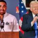 Photos of Jalen Hurts and Donald Trump speaking