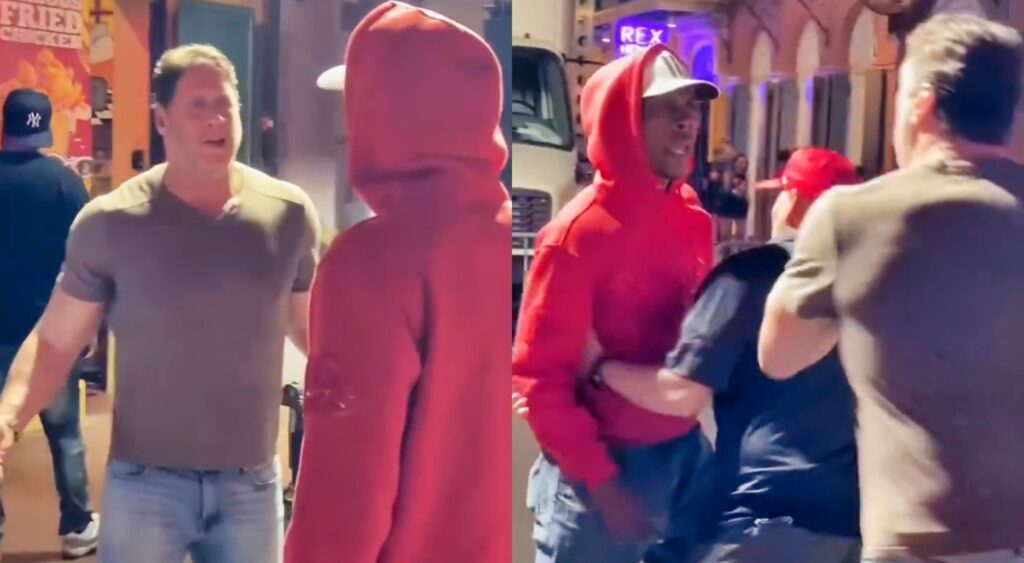 Pat Mahomes and John Rocker fighting on the streets of New Orleans.