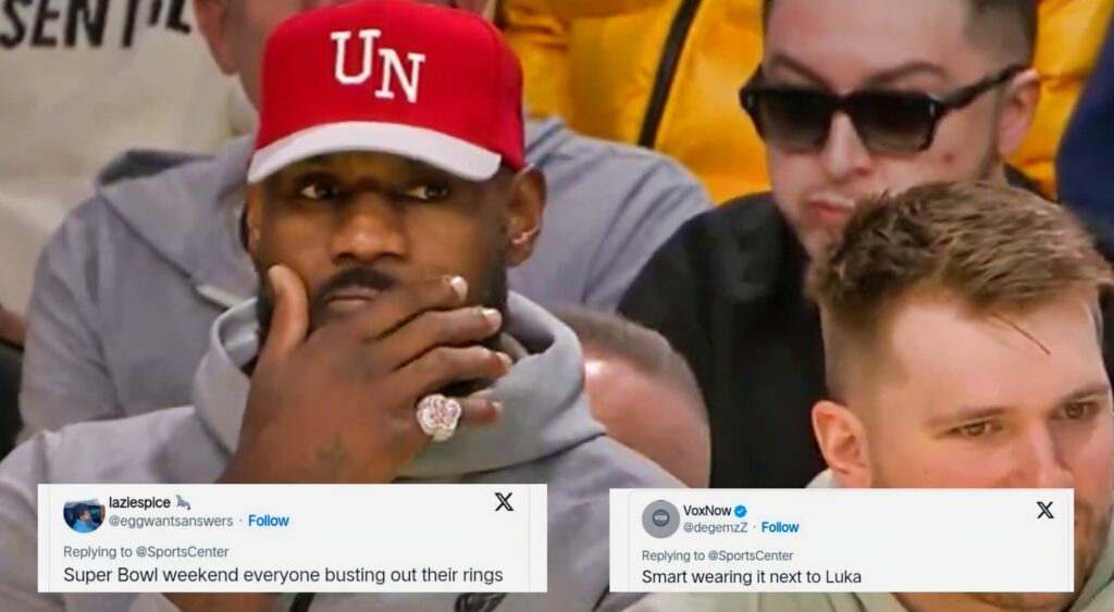 LeBron James showed off his ring during the Lakers game