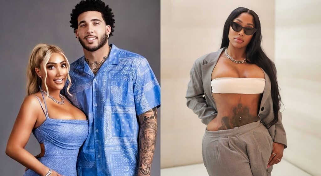 Photos of Niki Mudariss posing with LiAngelo Ball and Rashida Nicole wearing sunglasses