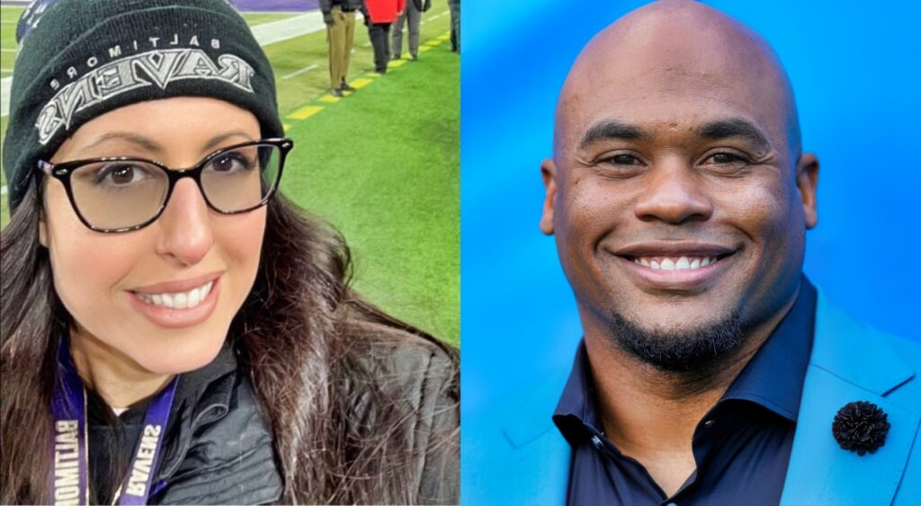 Photos of Nicole Martinez and Steve Smith smiling