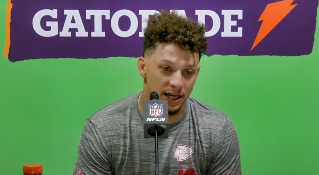 Patrick Mahomes at Super Bowl postgame press conference.