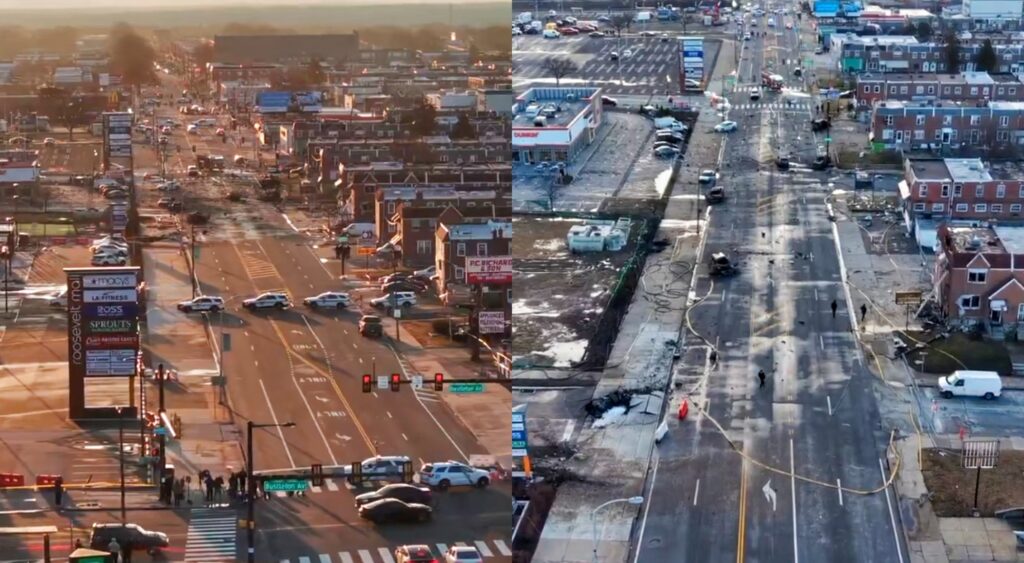 Photos of street after Philadelphia Medevac crash