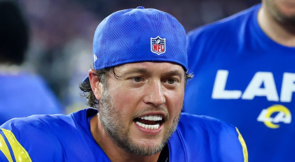 Matthew Stafford reacts during game.