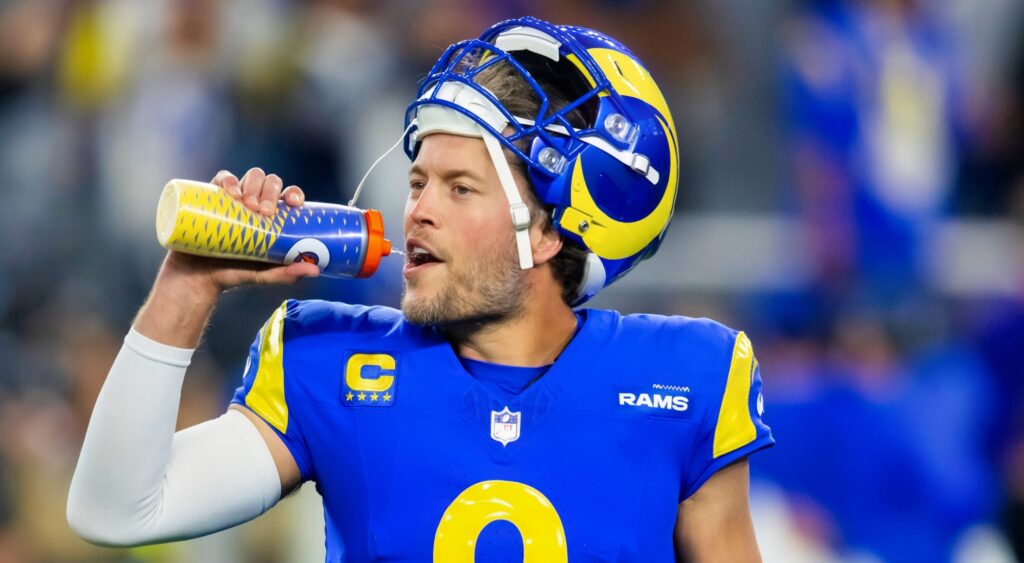 Matthew Stafford drinking water.