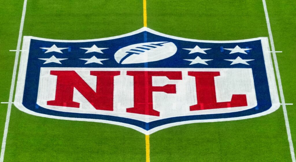 NFL logo shown on field. The Pittsburgh Steelers and Cleveland Browns will reportedly have alternate helmets in 2025.