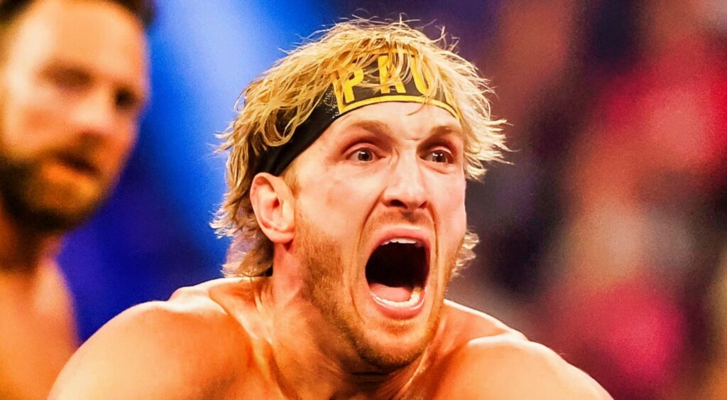 Logan Paul reacts during WWE Royal Rumble.