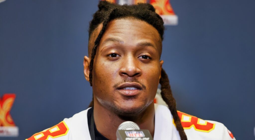 DeAndre Hopkins speaking during a press conference.