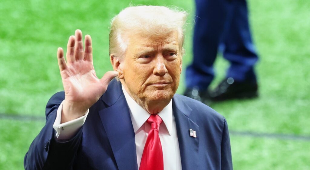 Donald Trump waving at Super Bowl 59.