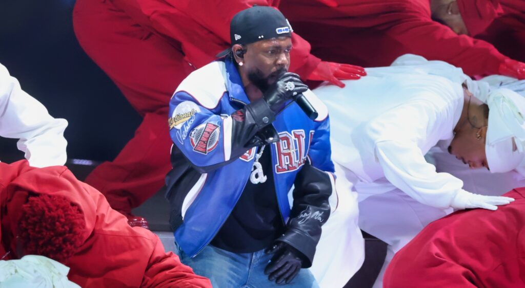 Kendrick Lamar during Super Bowl halftime show.