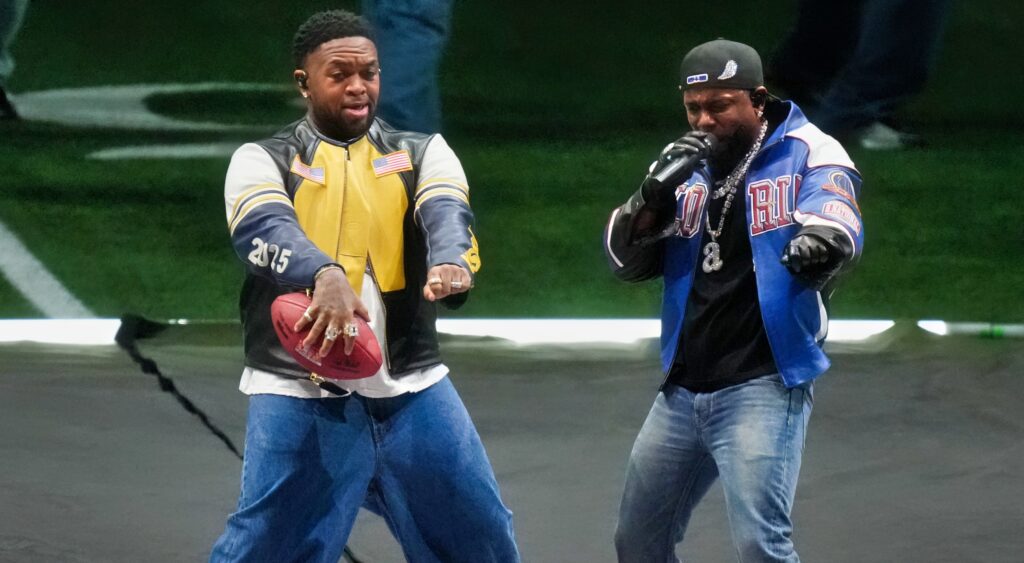 Kendrick Lamar and Mustard on field