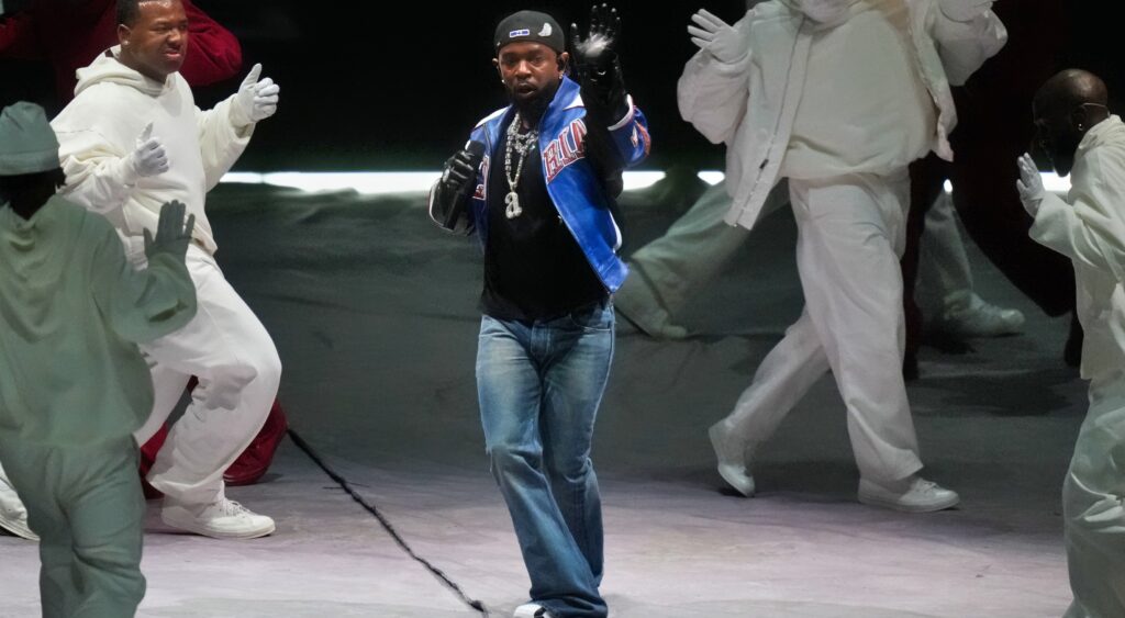 Kendrick Lamar performing at Super Bowl