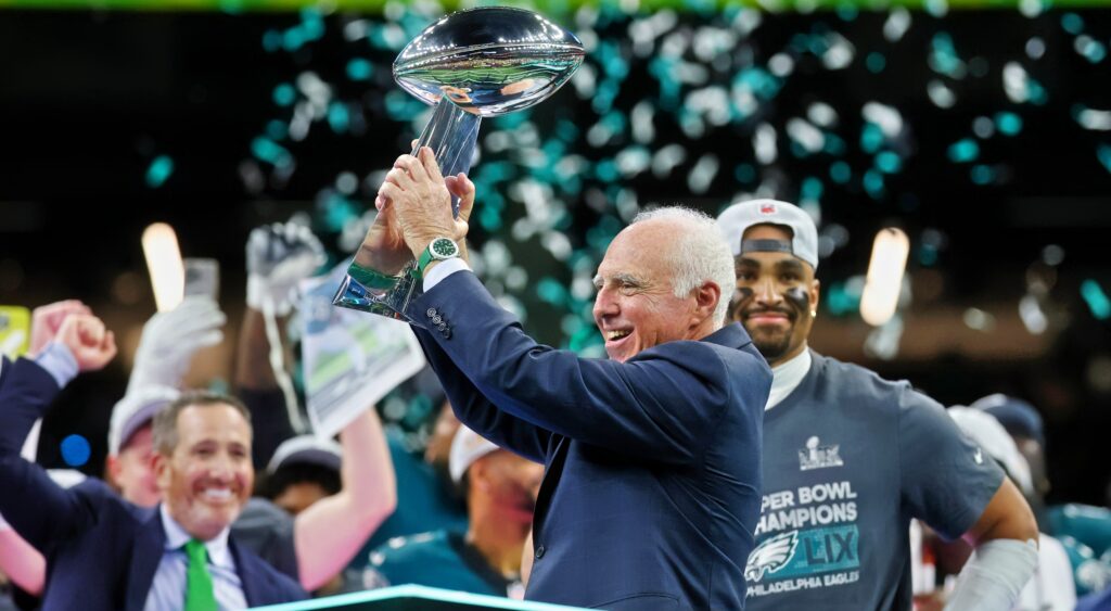 Philadelphia Eagles lifting Lombardi Trophy