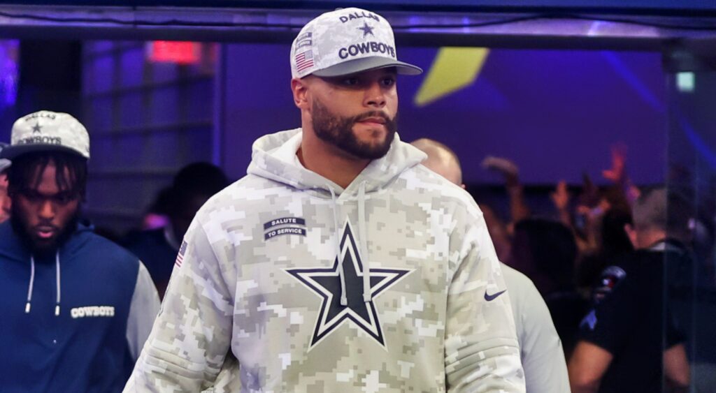 Dak Prescott in cap and hoodie