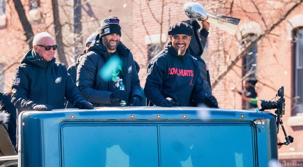 Philadelphia Eagles players on bus 